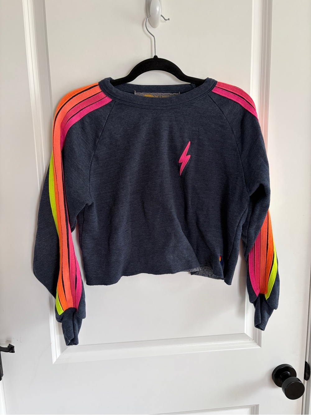 AVIATOR‎ NATION Bolt Cropped Classic Five Stripe Crewneck Sweatshirt Size - XS